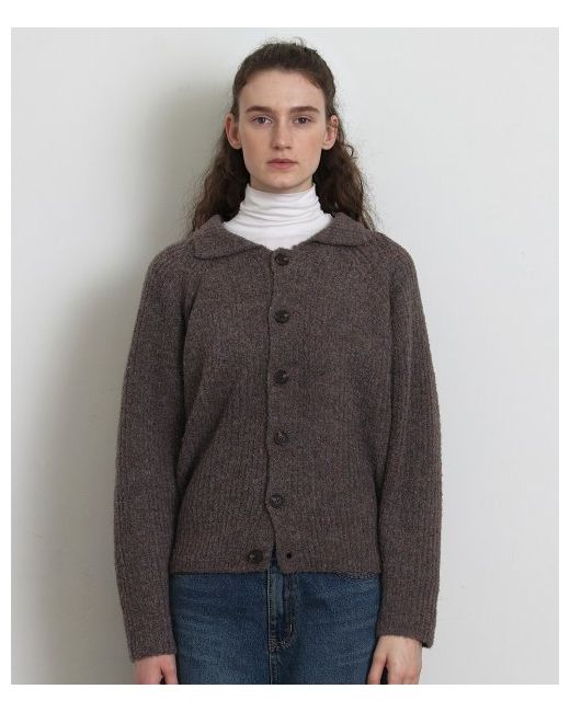 knitly Wool Blended Bookle Collar CardiganBrown
