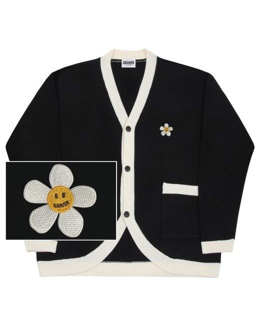 graver Flower Dot Embroidered Knit Sweater CardiganBlack