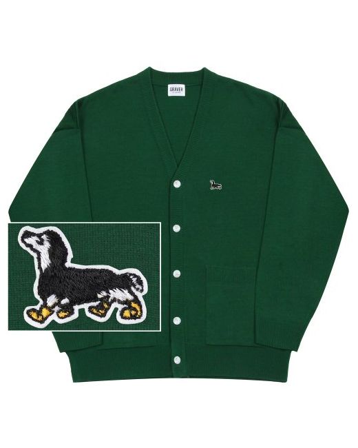 graver Boots Puppy Embroidered Knit Sweater CardiganGreen