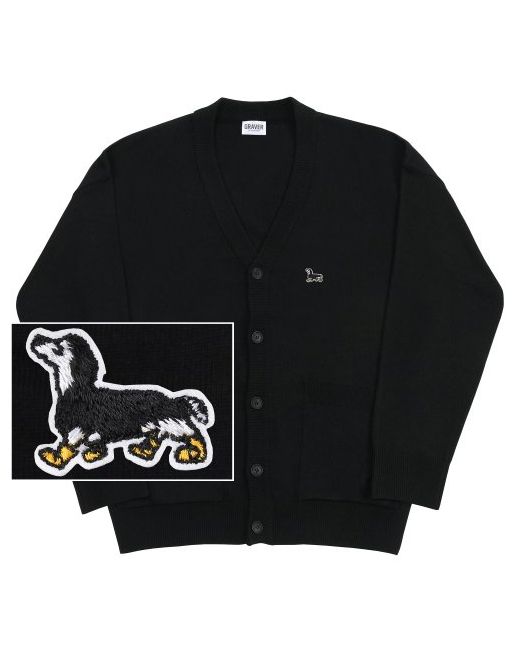 graver Boots Puppy Embroidered Knit Sweater CardiganBlack