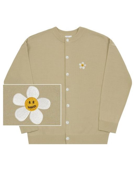 graver Flower Dot Embroidered Knit Sweater Round CardiganBeige