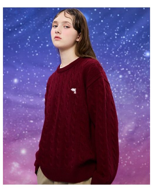 waikei Dolphin Basic Cable Knit Sweater Burgundy