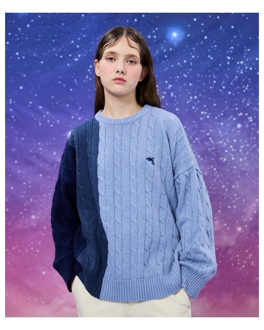 waikei Dolphin Gradation Cable Knit Sweater Sky