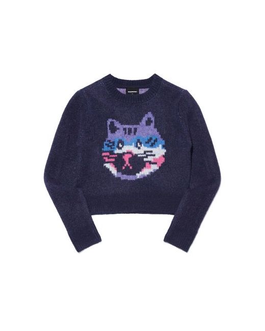 markm W Crop Cat Graphic Sweater Navy