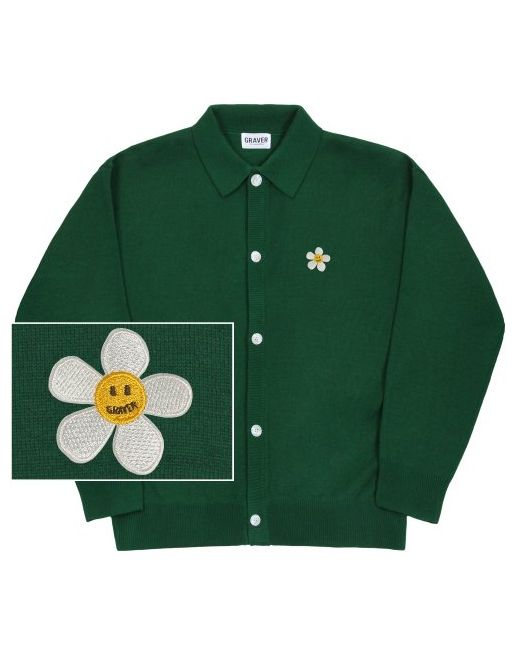 graver Flower Dot Embroidered Knit Sweater Collar CardiganGreen