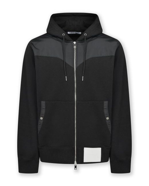 ssinandlee Leather label hooded zip-up jacket