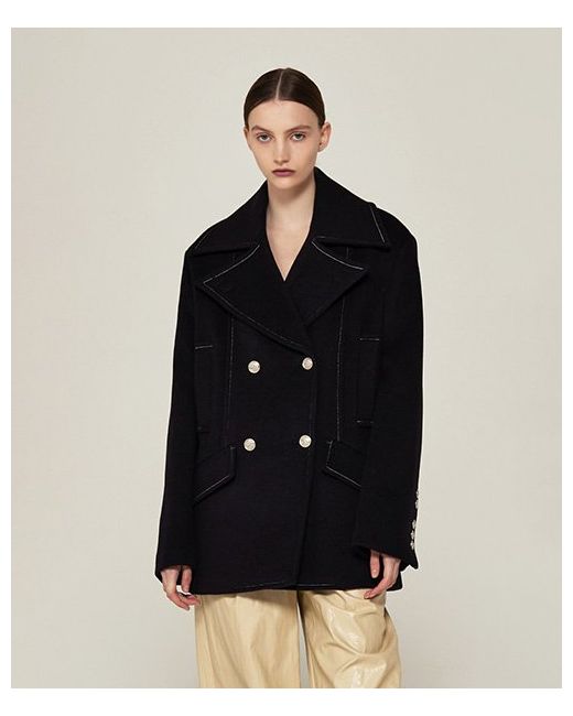 avamolli Wide Collar Double Breasted Pea Coat D/Navy