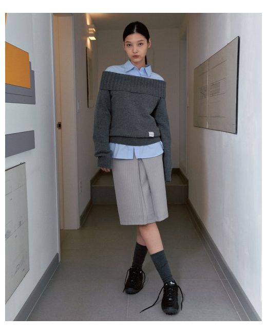 sinoon Semi Low Rise Stripe Midi Skirt