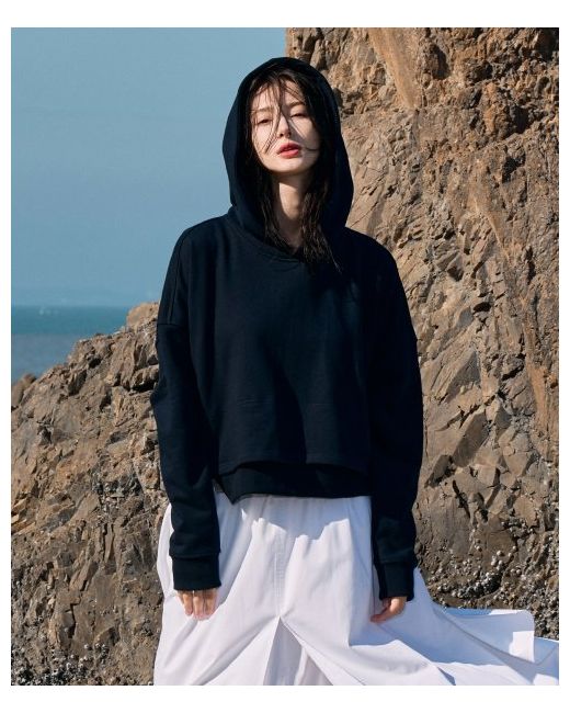 monophobia Layered Cotton Crop Hoodie Navy