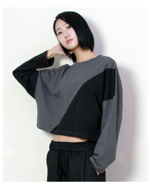 demarc Diagonal Crop Long Sleeve T-Shirt Charcoal Black