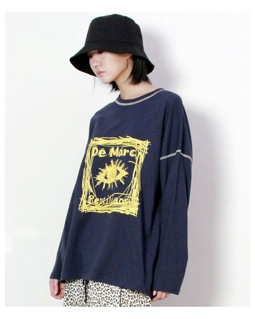 demarc Overfit stitch combination logo graffiti long sleeve t-shirt navy