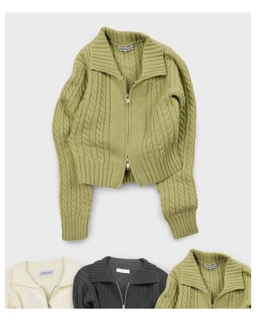 placestudio Pullover Cable Collar Zip-up Crop Knit Cardigan Jacket
