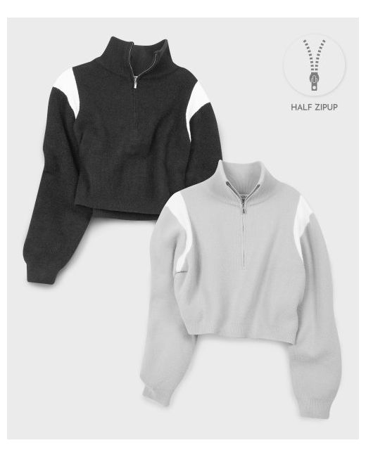 placestudio Vacity Half Zip-up Knit Crop Cardigan Pullover
