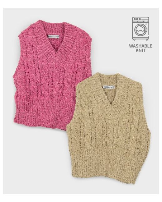 placestudio Bookle Pullover Vest V-neck Cable Knit Sleeve