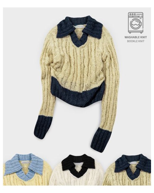 placestudio Soft bookle V-neck cable knit pullover sleeve