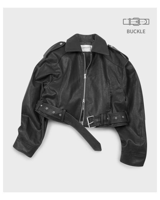 placestudio Overfit Collar Zip-up Belted Crop Trucker Leather Jacket Jumper