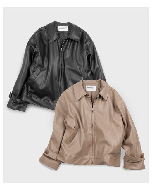 someplace Minimal Single Overfit Leather Zip-up Jacket Jumper