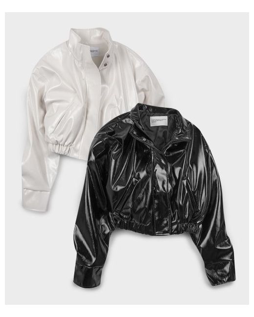 someplace Overfit High Neck Shiny Leather Blouson Jacket Jumper
