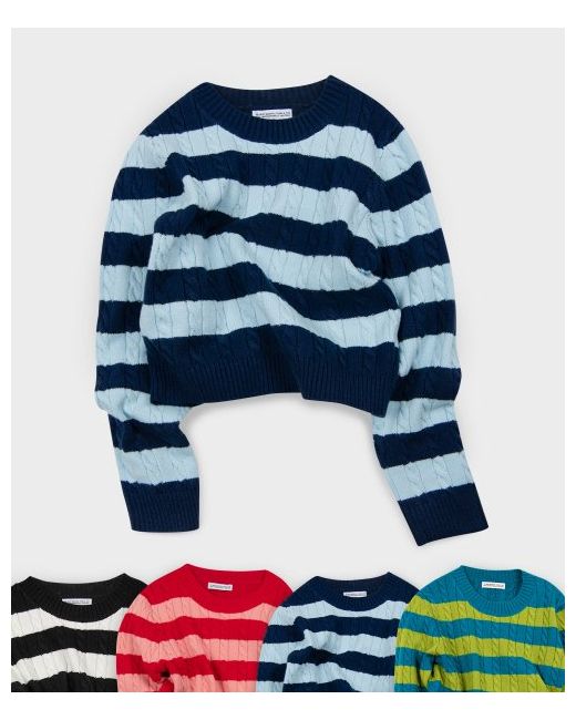 someplace Round Cable Contrast Crop Stripe Knit Pullover