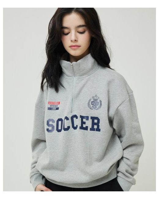 awesomestudio Soccer Logo Half Zip Up Sweatshirt Melange