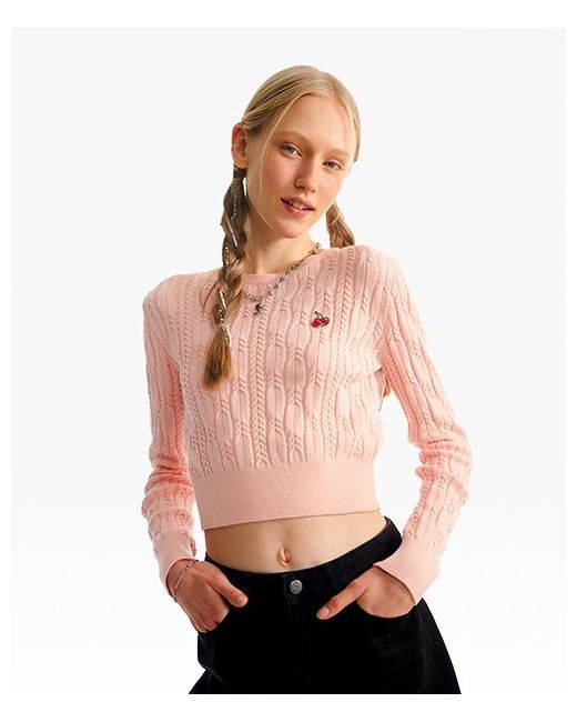 kirsh Small Cherry Cable Crop Knit Salmon