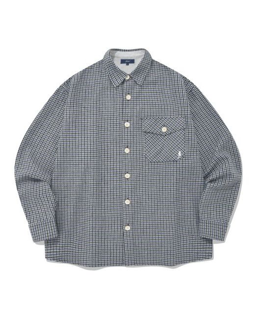 Yale Heavy Houndstooth Wool One Pocket Check Shirt Ivory