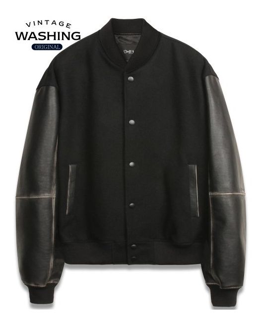 doffjason Washed Leather Rig Varsity Jacket