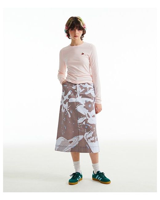 kirsh Cherry Planet Pattern Long Skirt