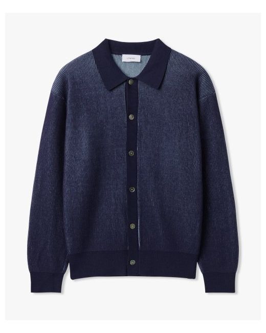 lemard Two Tone Button Collar Knit Navy