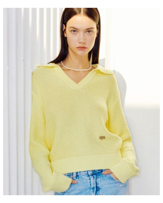 fallett V-neck collar knit lemon