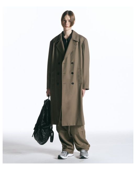 insilence Back Detail Wool Trench Coat Brown