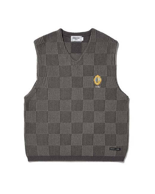 critic Checkerboard Knit Vest Charcoal