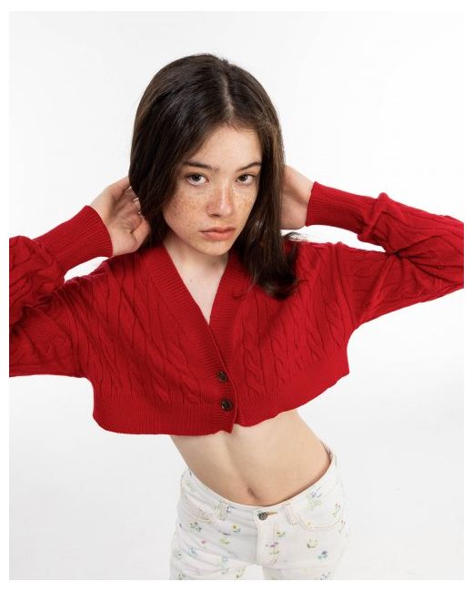 thecentaur Cable Crop Knit Cardiganred