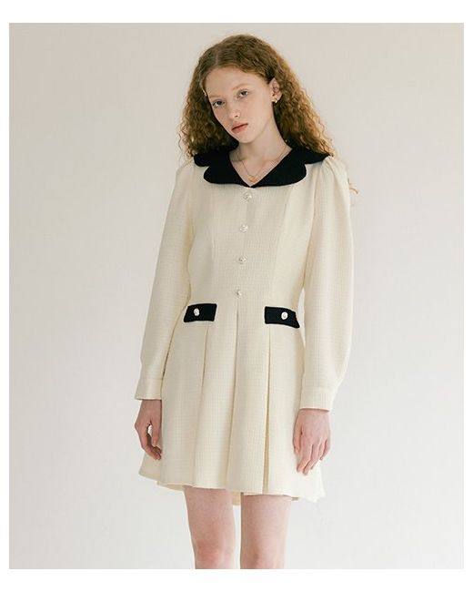 morethanlike Olivia Tweed Button Dress Ivory