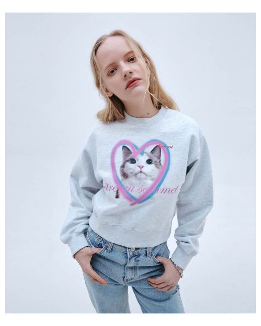 etreausommet Heart Cat Face Sweatshirt Melange