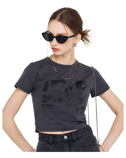 oddstudio Collage Graphic Cropped T-Shirt CHARCOAL