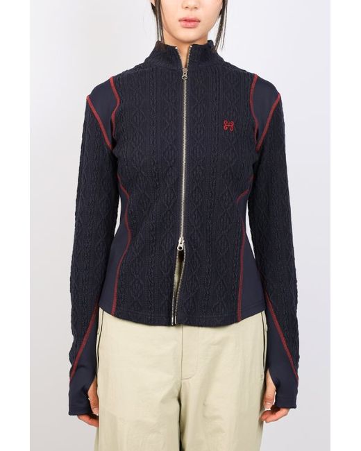 towtowarchive Air Cable Knit Half 2Way Zip Up Jacket-Navy Light