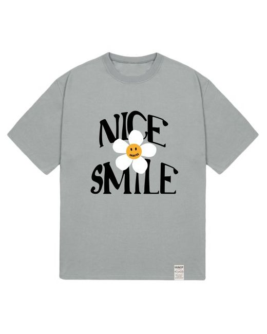 graver NICE SMILE Logo Flower Short Sleeve TeeKhaki