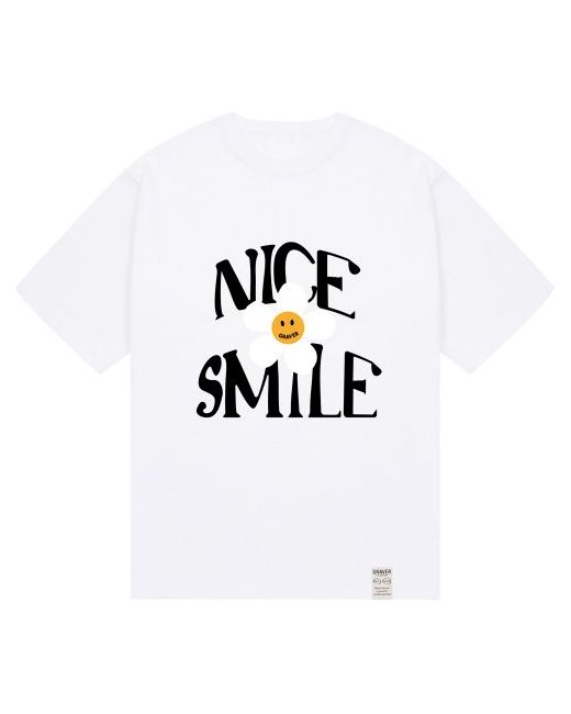 graver NICE SMILE logo flower short sleeve teewhite