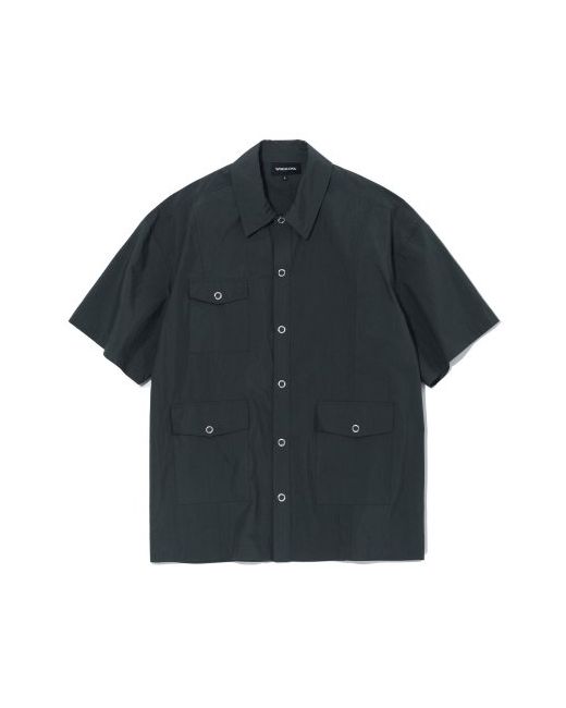 wooalong Three-pocket over fit cotton blend half shirt CHARCOAL