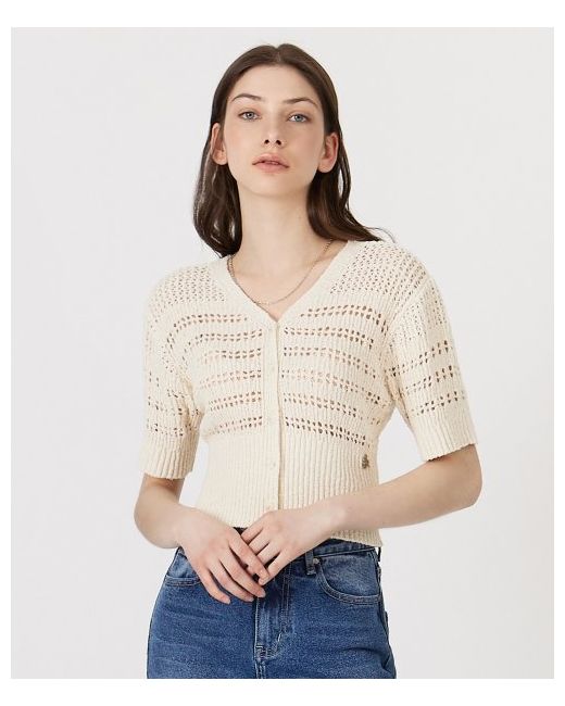 citybreeze Crochet button-up short-sleeved cardiganIVORY