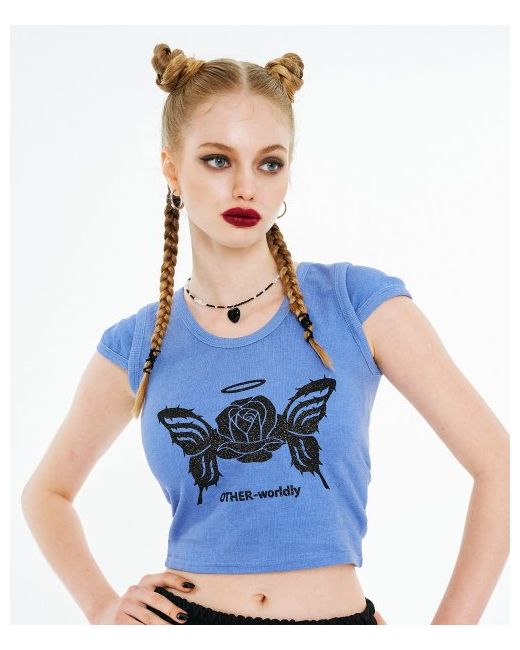 otherworldly Rose Butterfly T-Shirt Blue