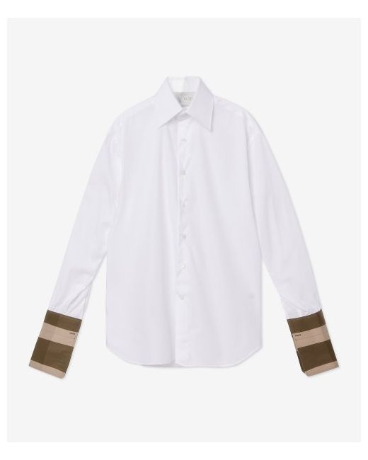 Woera Signature Button Up Contrast Cuff Shirt White N1001BWHITEWITHKHAKI