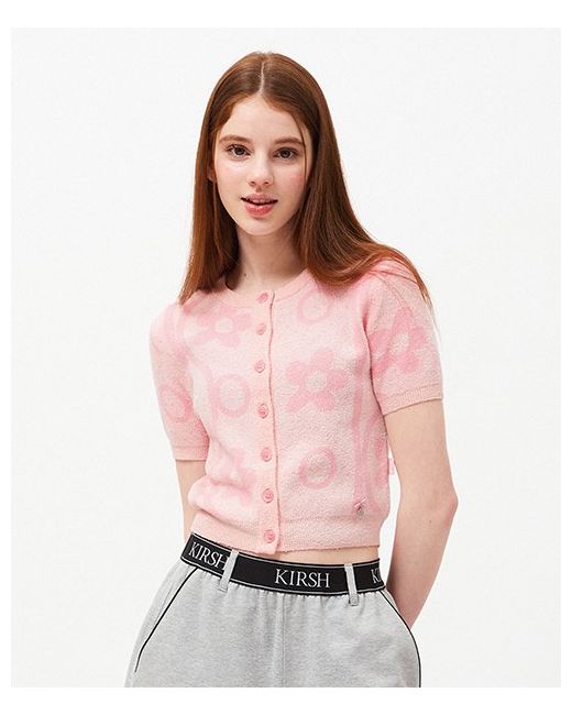 kirsh Cherry Jacquard Pattern Short Sleeve Cardigan