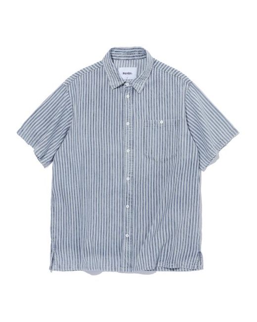 magoodgan Raver 2902 Stripe Fade Wash Overfit Medium Indigo Short Sleeve Shirt