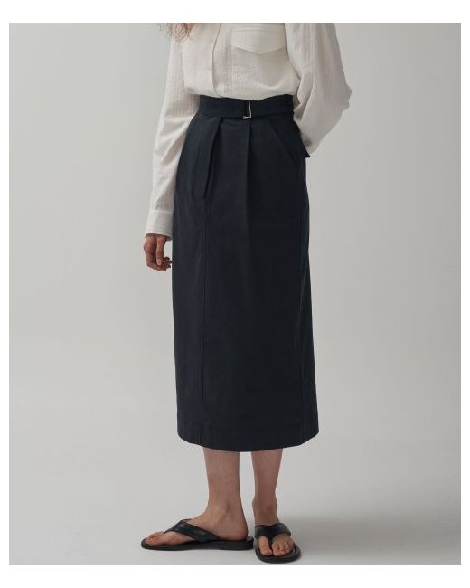 mott Buckle cotton long skirt-Navy