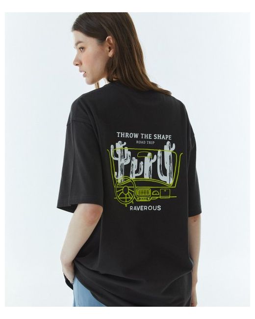 raverous Cactus Print T-Shirt Charcoal