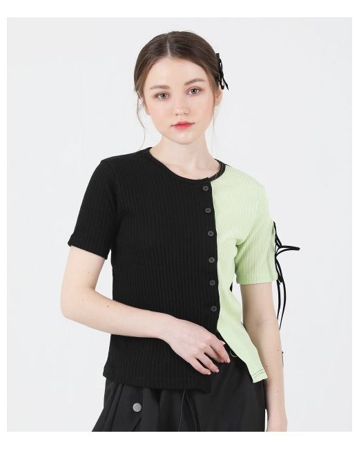 cattline Slit ribbon combination short-sleeved T-shirt