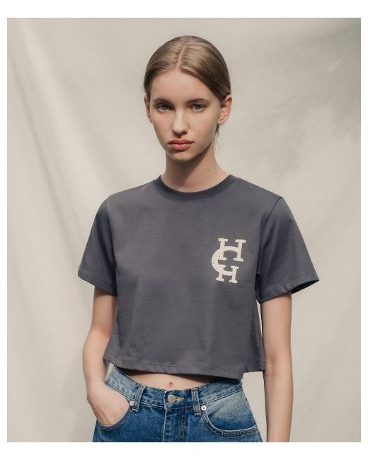 hardcorehappiness HCH Embroidery Cropped T-shirtCHACOAL