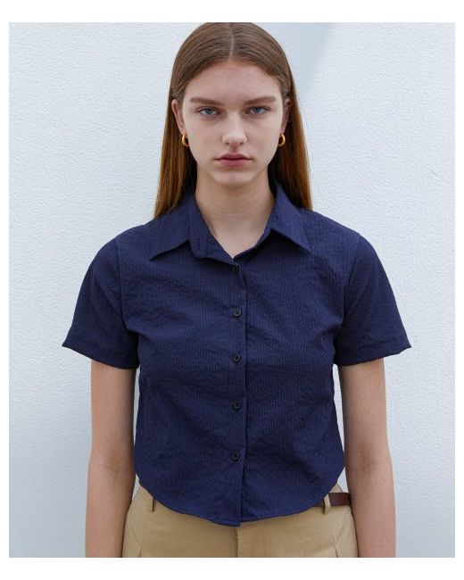 triplesens Crop All Day Crinkle Shirt Navy